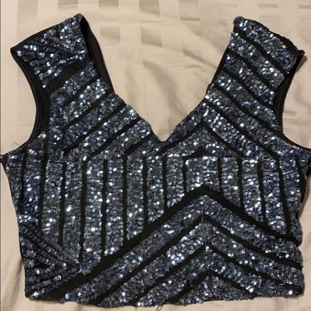 Blue Sequin Crop Top